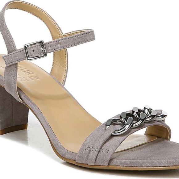 Naturalizer Bristol 2 Taupe Block Heel Chain Detail Heels Sz 8 - Picture 1 of 7
